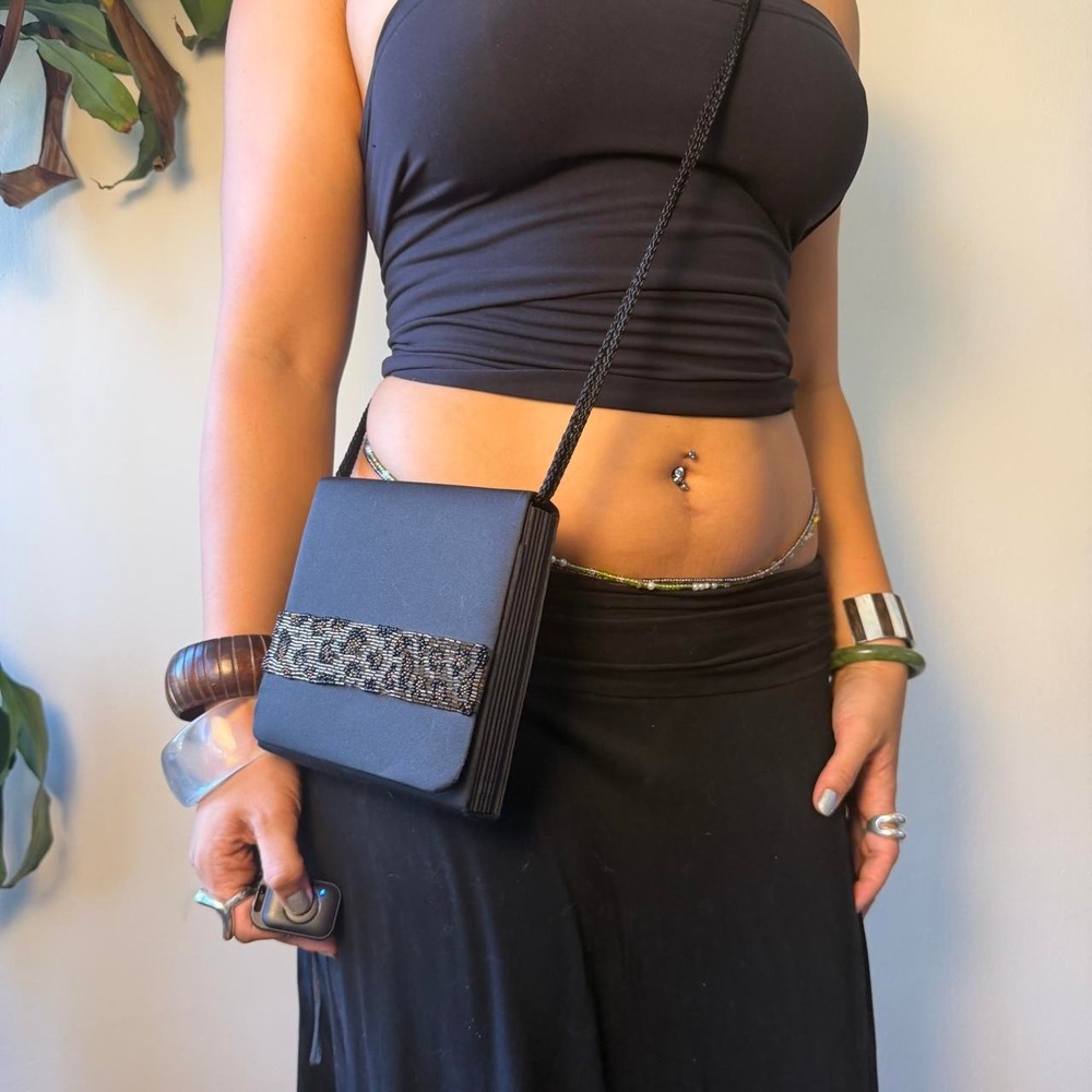 Impo Vintage 90s Beaded Leopard Whimsygoth Crossbody Small Purse Black - Picture 2 of 6